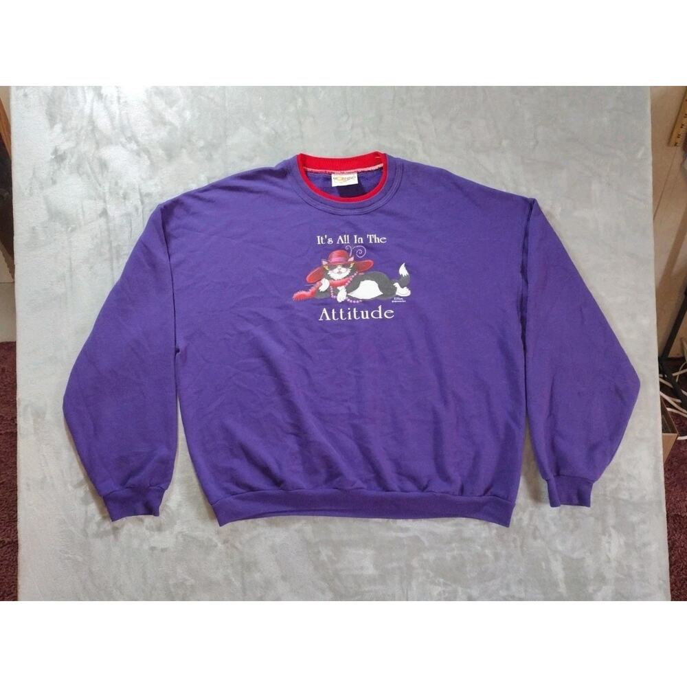 Morning Sun Cat Sweatshirt Womens 2XL Purple "It's All In The Attitude" Granny